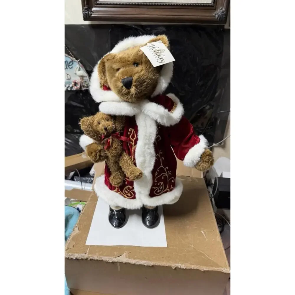 Holiday Elegance Christmas Bear Couple 22” Plush Figurines w Dogs Decor‎